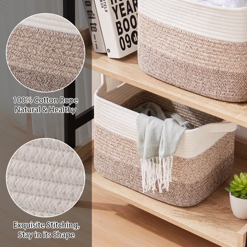 OIASKET Storage Baskets for Organizing  Woven Baskets for Shelves  Rectangle Decorative Organizer for Storage Clothes  Toy  Books  Towels Nursery Bins 3 Pack (Gradient Yellow) - Image 4